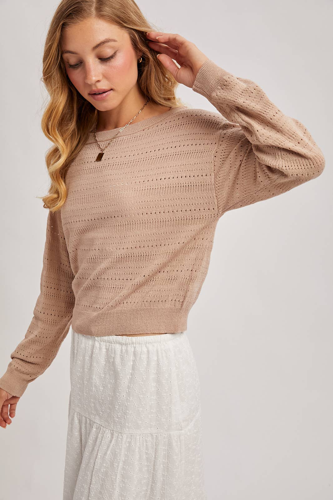 Bluivy Open Knit Long Sleeve Pullover Top view 5