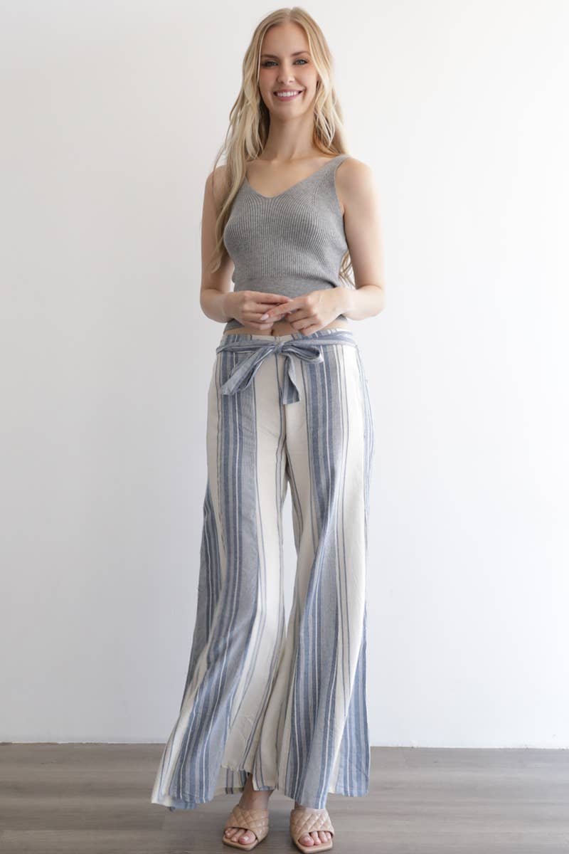 Angie Mixed Stripes Flare Leg Tie Waist Pants