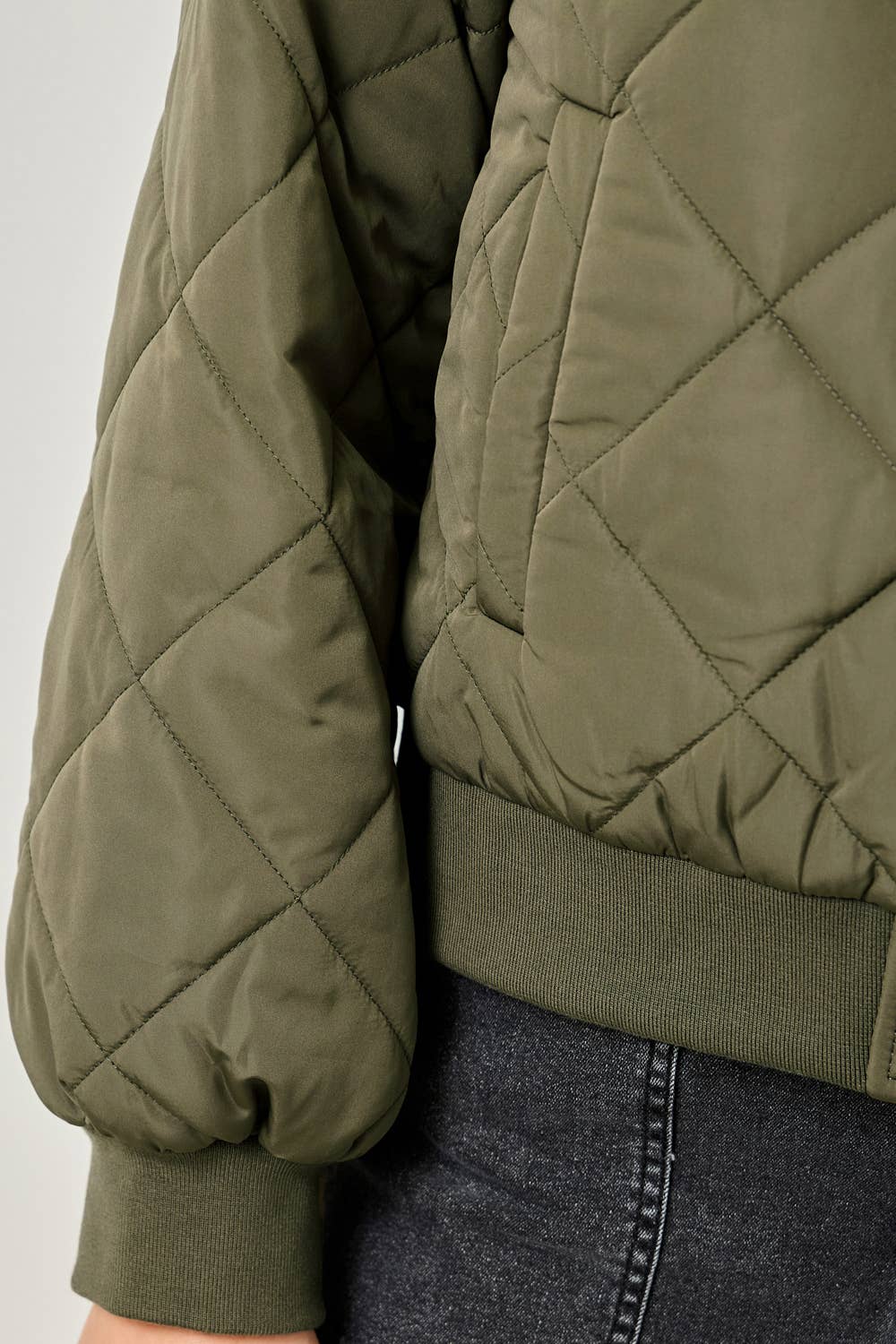 Mystree Olive Quilted Bomber Jacket view 8