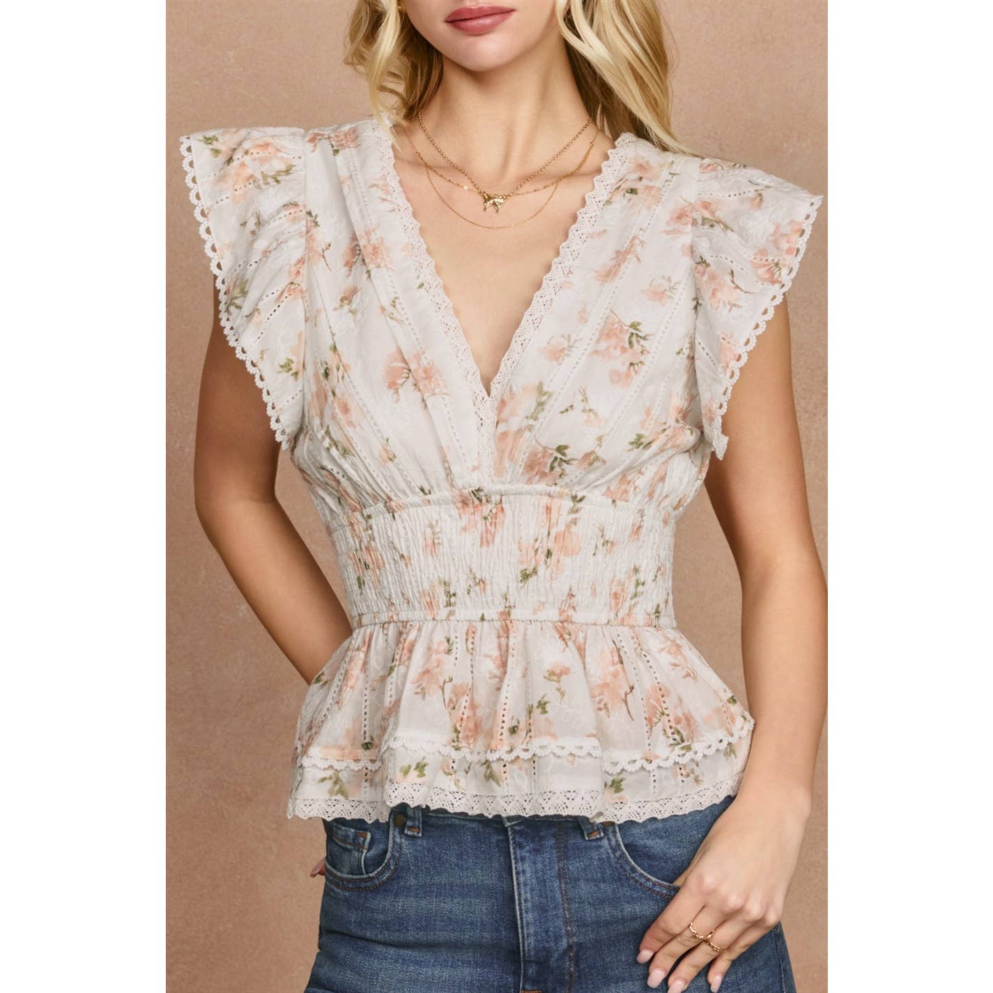 Dress Forum - Floral Flutter Ruffled Blouson Top view 5