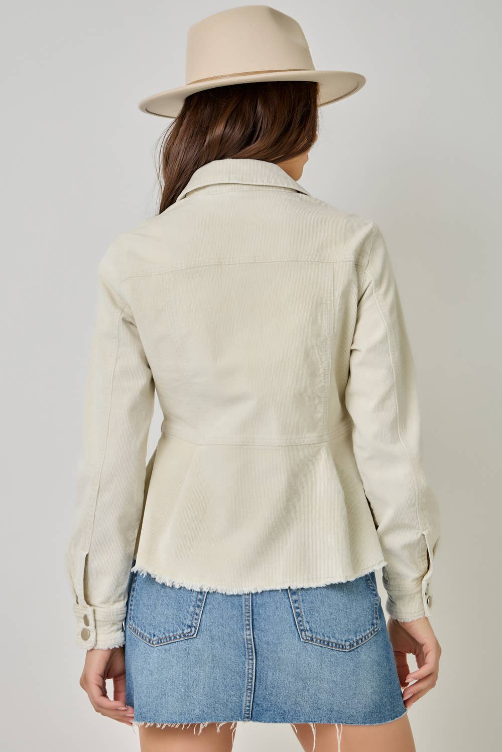 Mystree Washed Denim Peplum Jacket - Vintage Ivory view 4