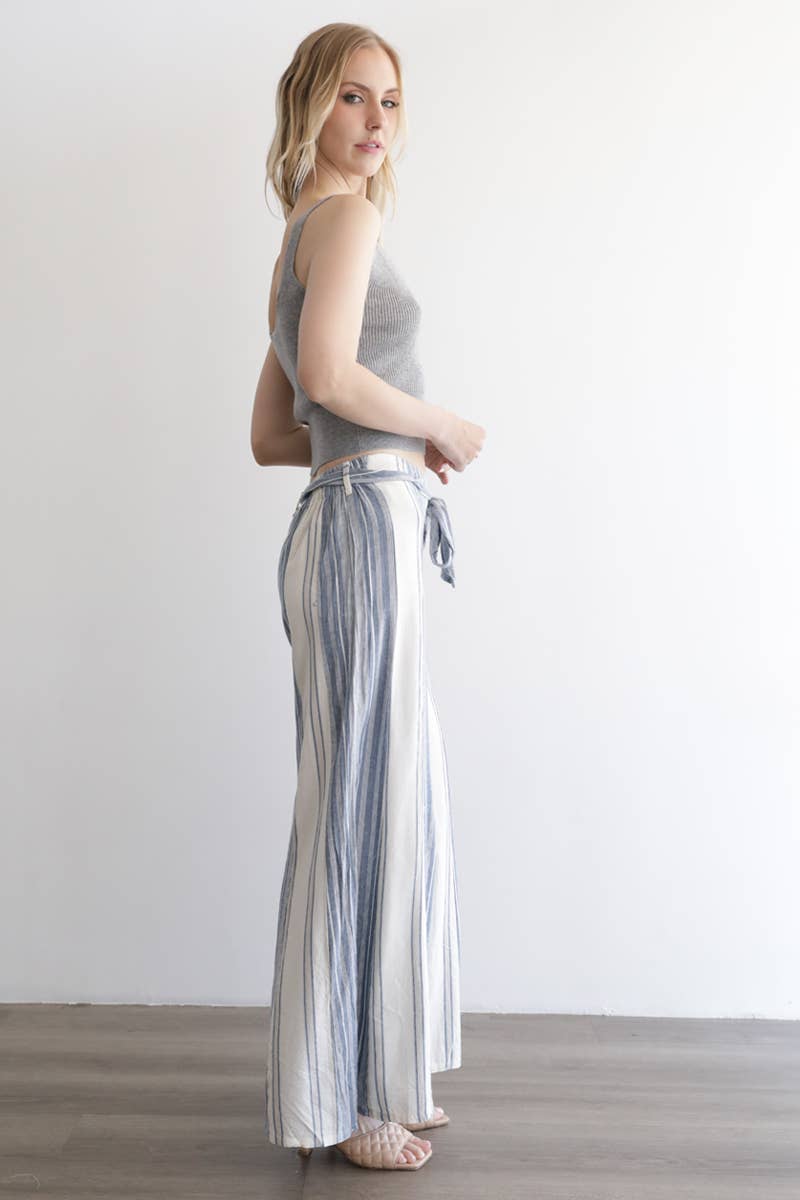 Angie Mixed Stripes Flare Leg Tie Waist Pants view 8