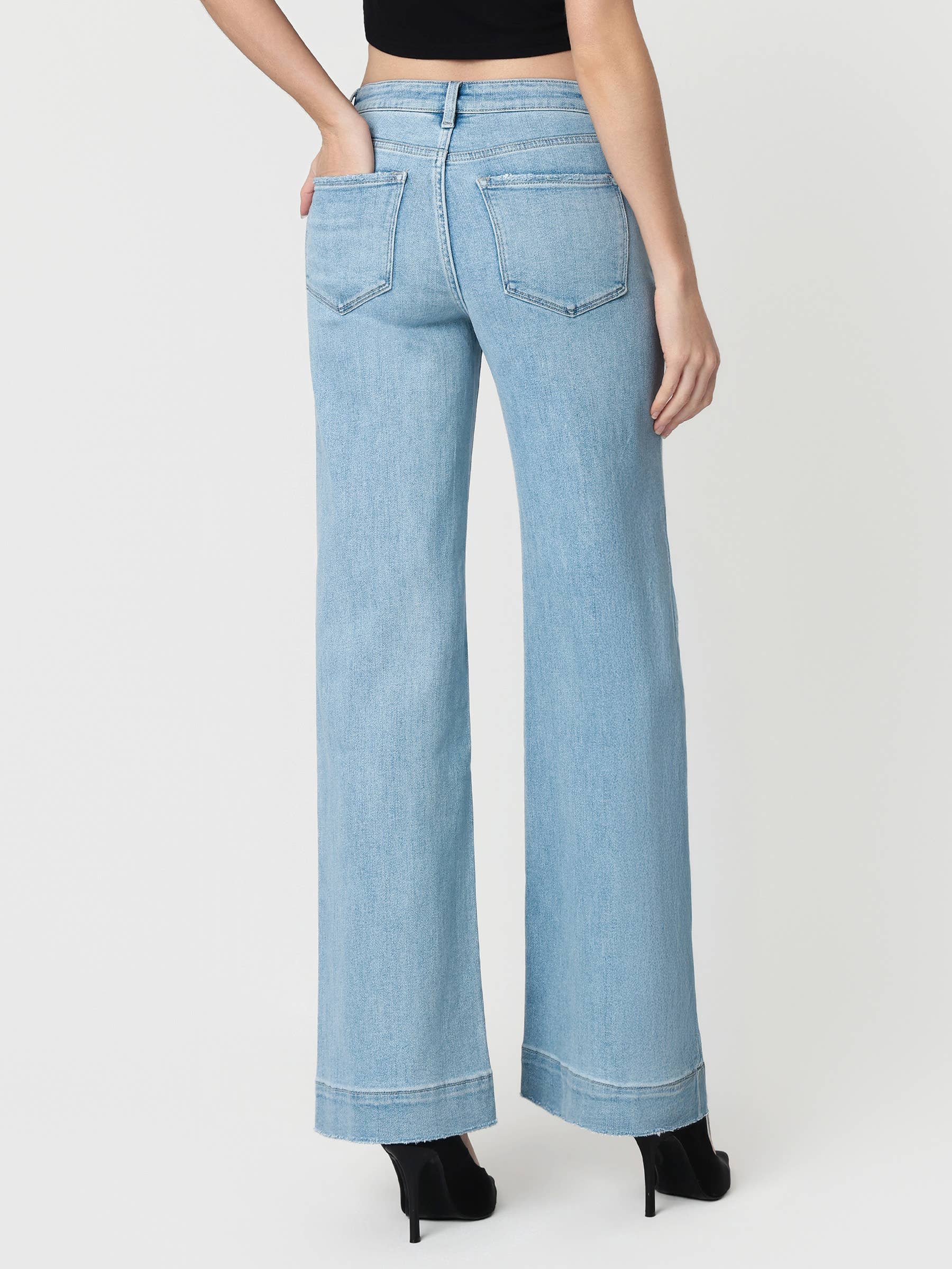 Flying Monkey High Rise Light Wash Trouser Hem Wide Jeans view 8