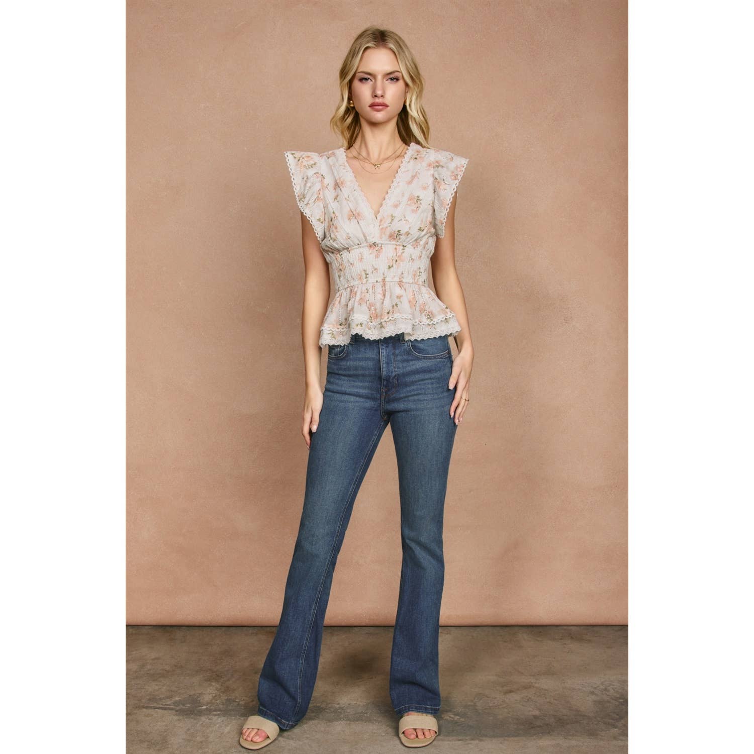 Dress Forum - Floral Flutter Ruffled Blouson Top view 4