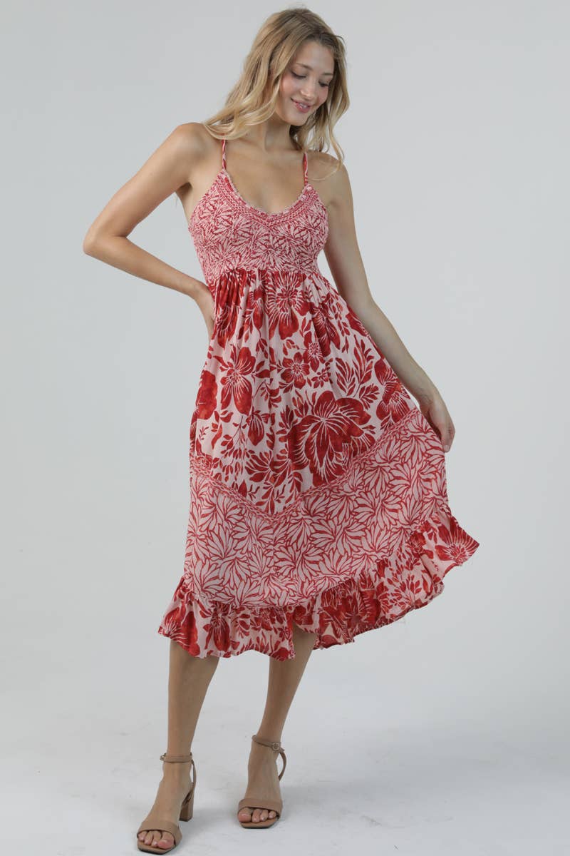 Angie Spaghetti Strap Lace Floral Maxi Dress