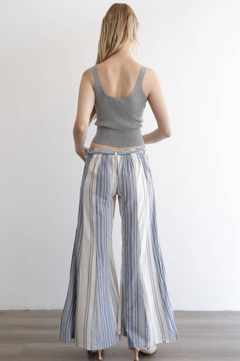 Angie Mixed Stripes Flare Leg Tie Waist Pants view 3