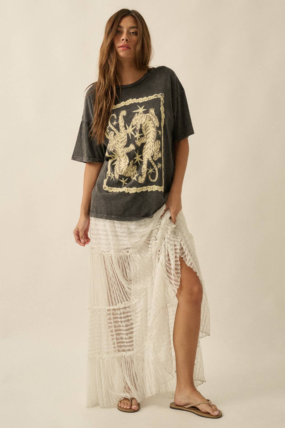Promesa USA - Tigers and Stars Vintage-Wash Oversized Graphic Tee view 4