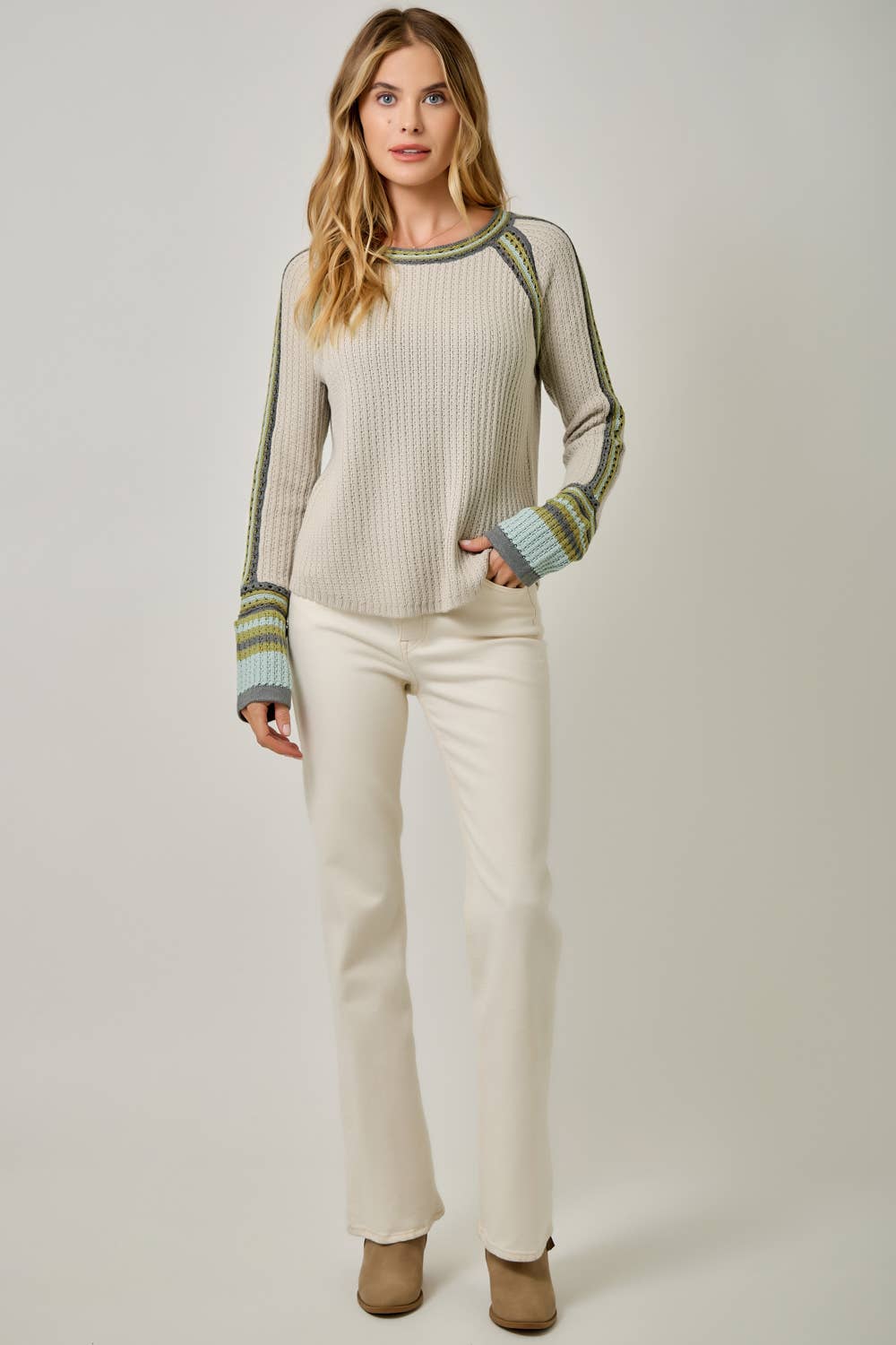 Mystree Raglan-Sleeve Sweater Top - Stone view 6