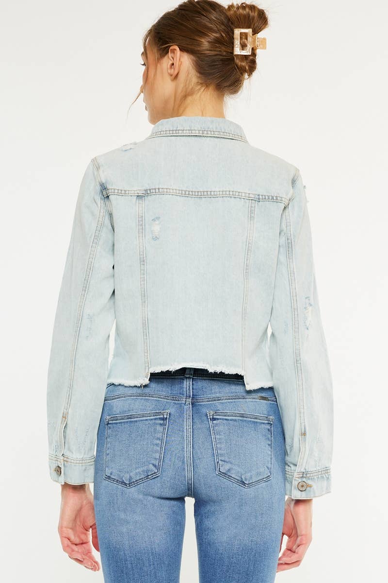 Kan Can USA Distressed Fray Hem Denim Jacket view 6