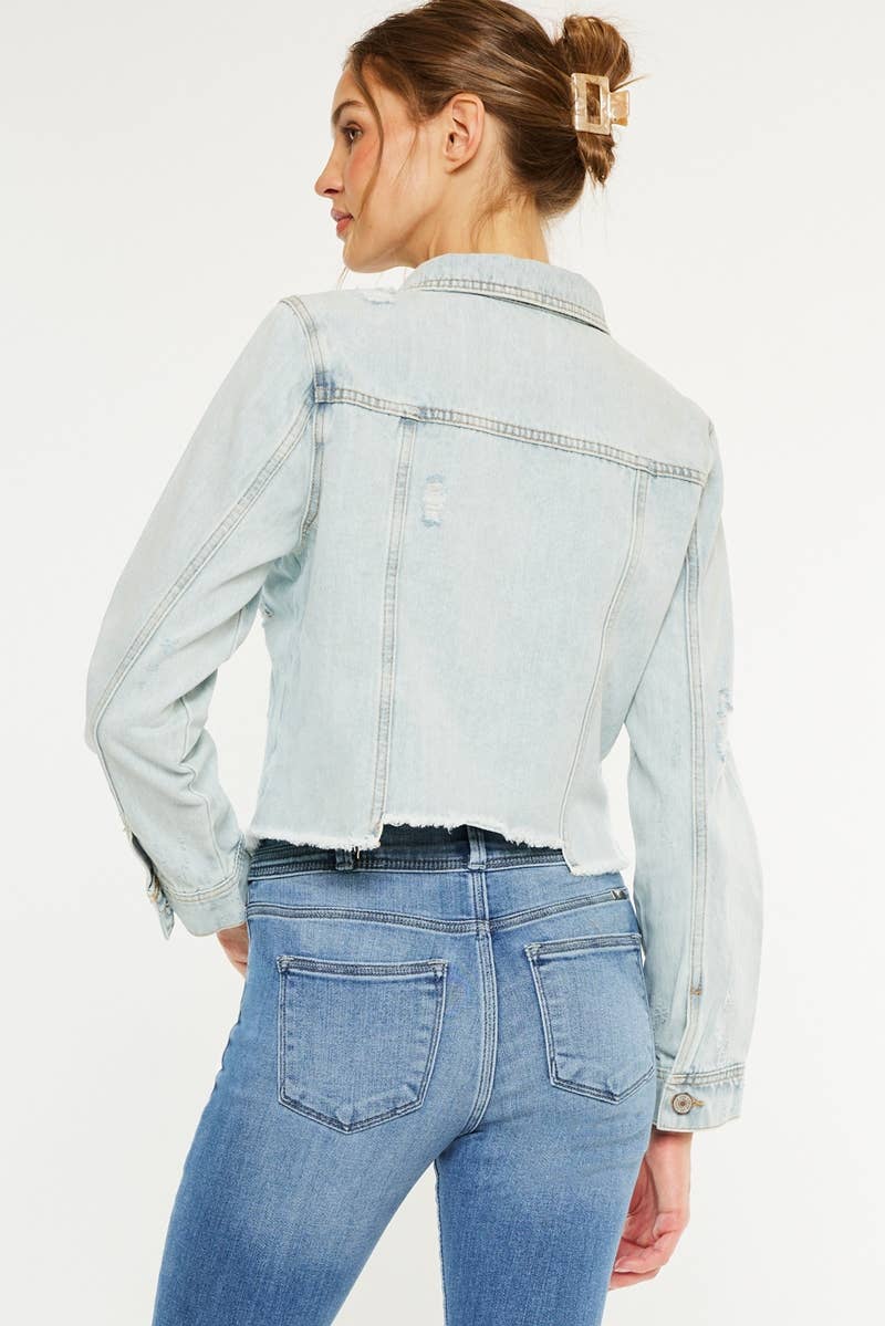 Kan Can USA Distressed Fray Hem Denim Jacket view 5