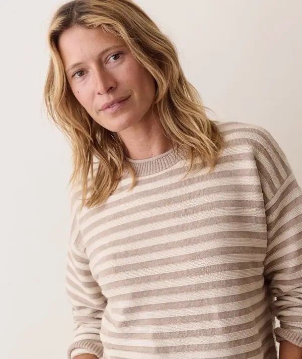 Marine Layer Suki Crewneck Sweater - Oatmeal Stripe view 4