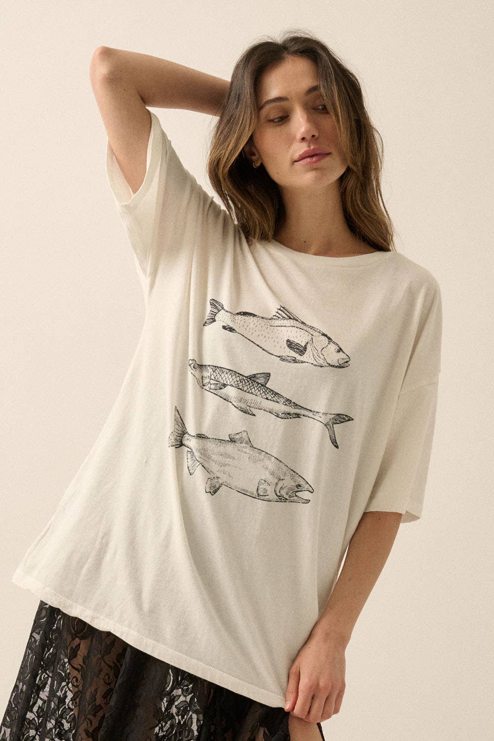Promesa USA - Three Fishes Garment-Washed Oversize Graphic Tee