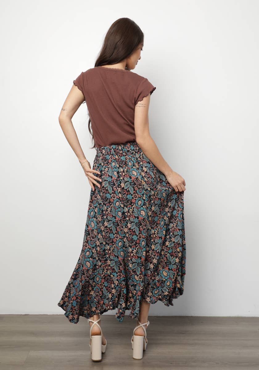 Angie Floral High Waisted Skirt with Ruffles view 4