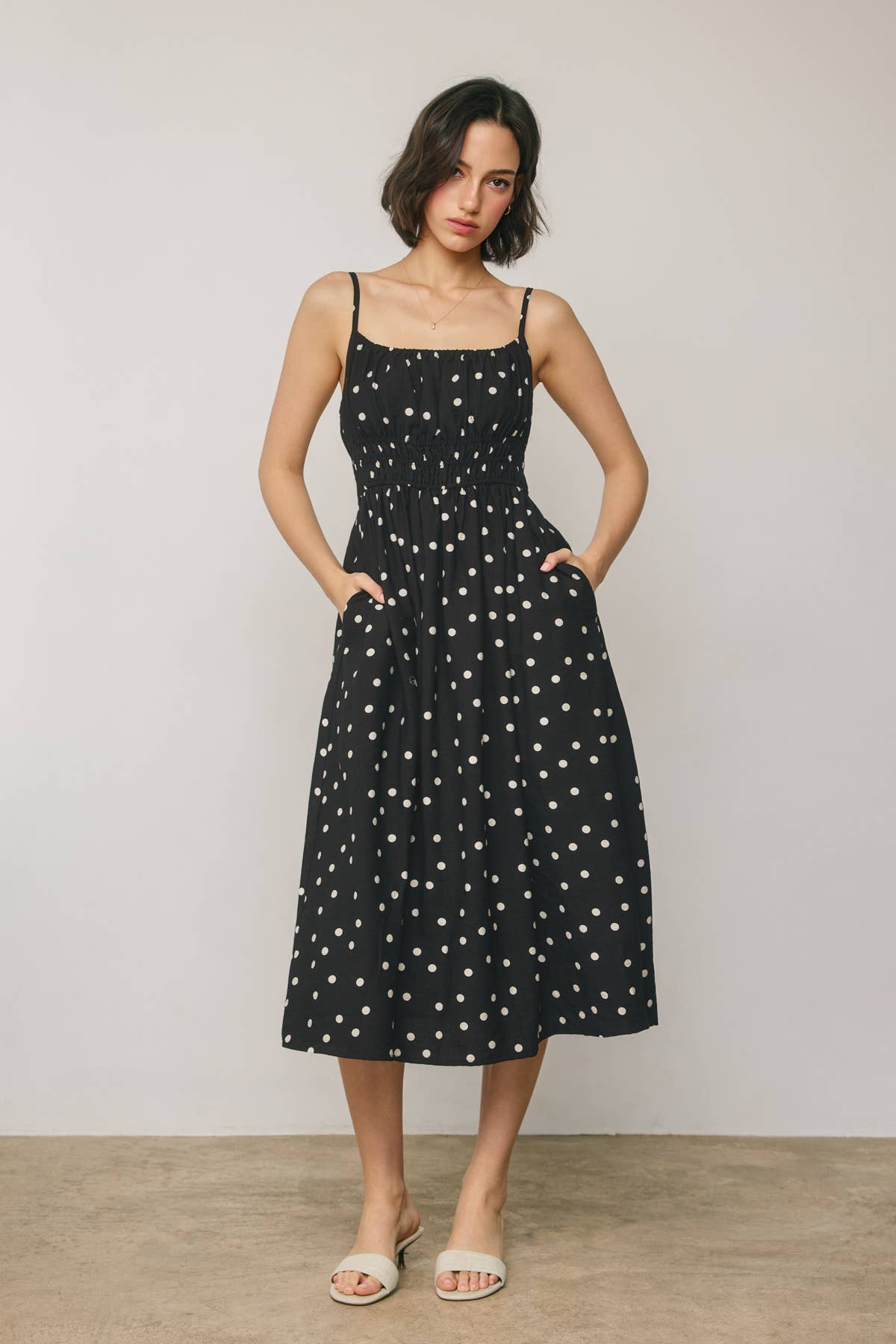 Dress Forum - Sunday Dot Shirred Waist Sleeveless Dress