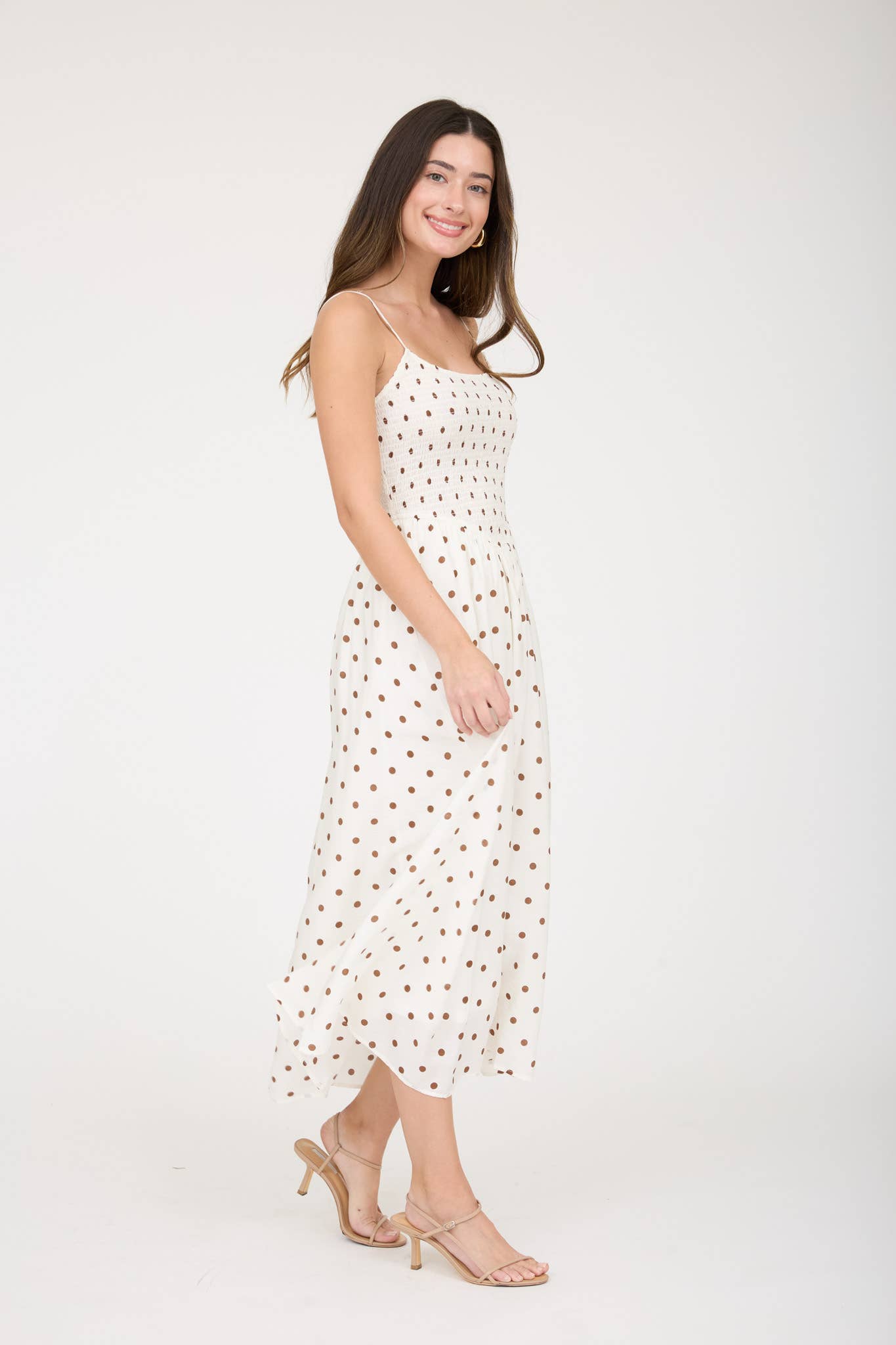 Blu Pepper - Polka Dot Smocked Basque Waist Midi Dress view 7