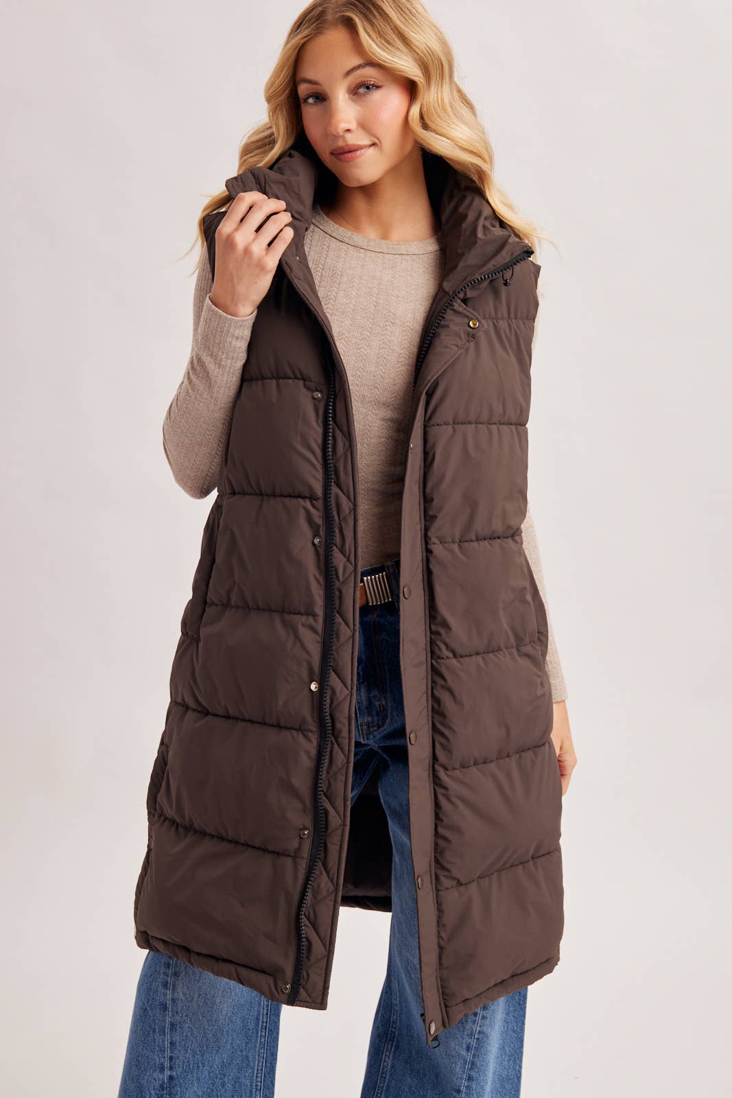 Bluivy Detachable Hood Longline Quilted Puffer Vest view 4