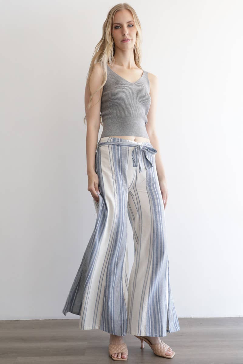 Angie Mixed Stripes Flare Leg Tie Waist Pants view 5