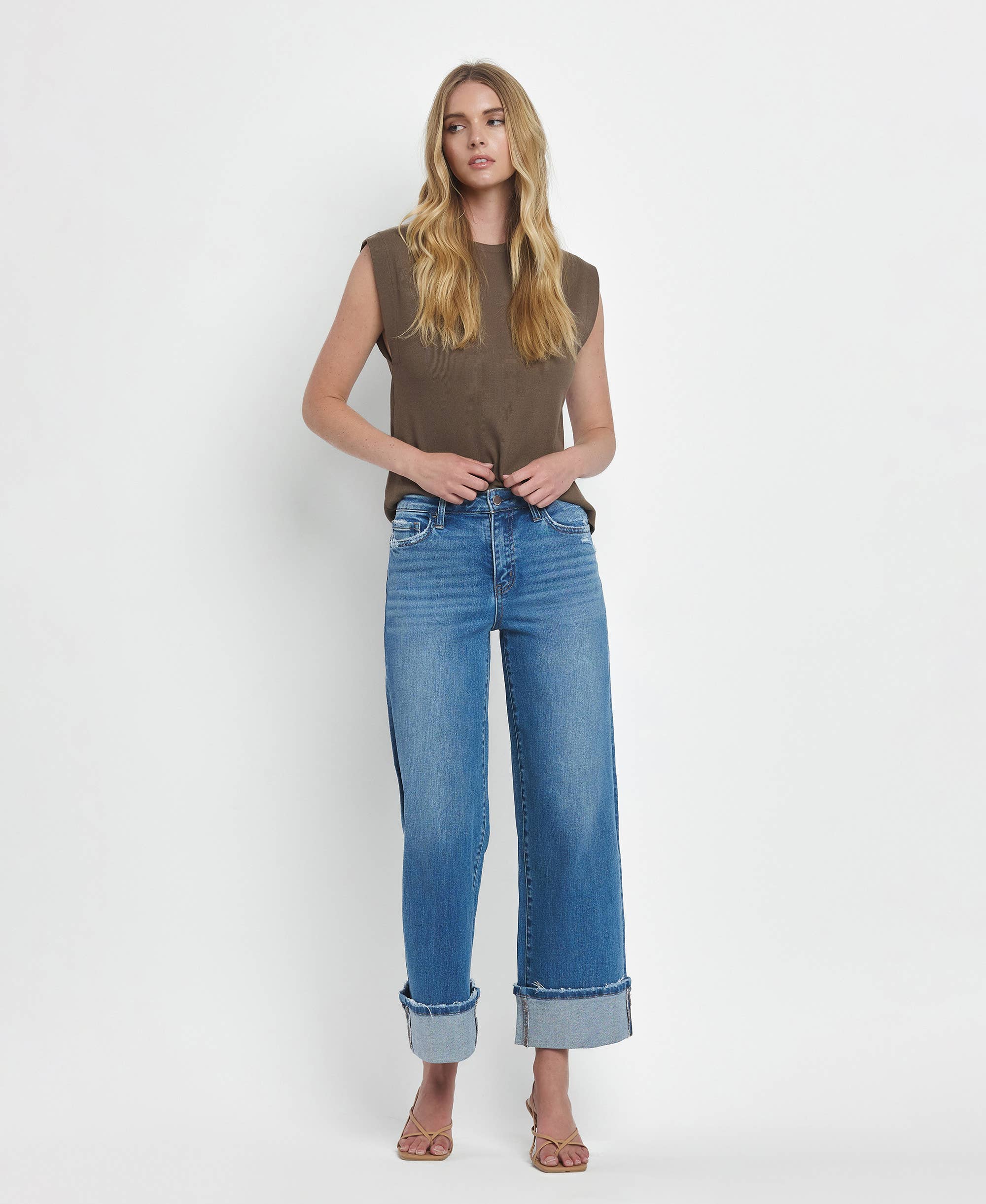 Flying Monkey High Rise Medium Wash Cuffed Wide Jeans view 8