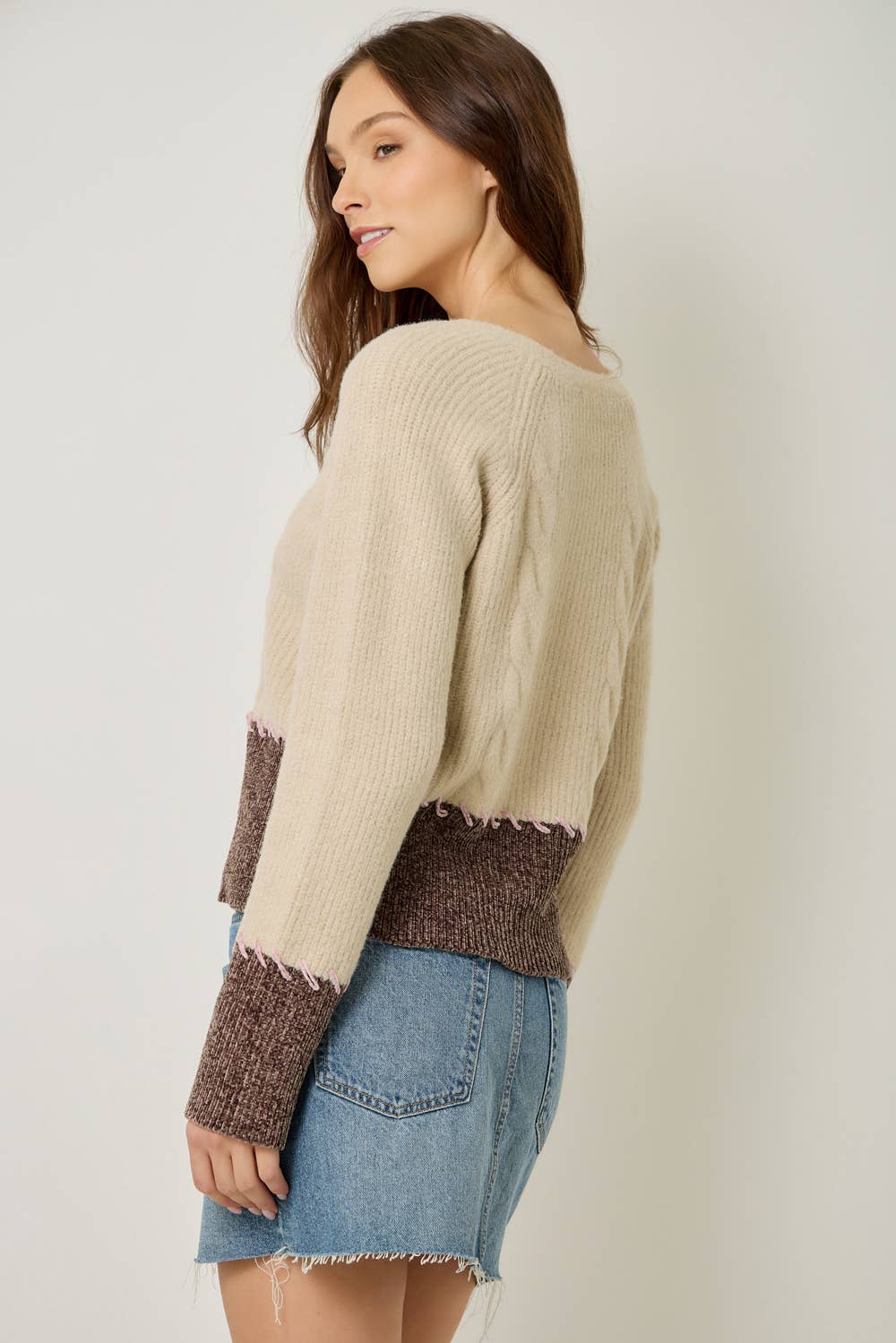 Mystree Whip-Stitch Cardigan - Oatmeal/Chocolate view 6