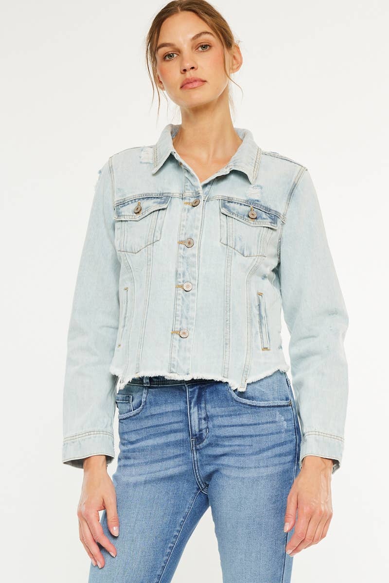 Kan Can USA Distressed Fray Hem Denim Jacket view 3