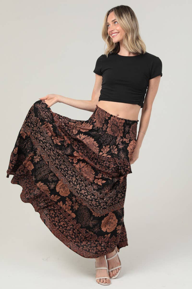 Angie Smocked Waistband Tiered A-Line Maxi Skirt view 3