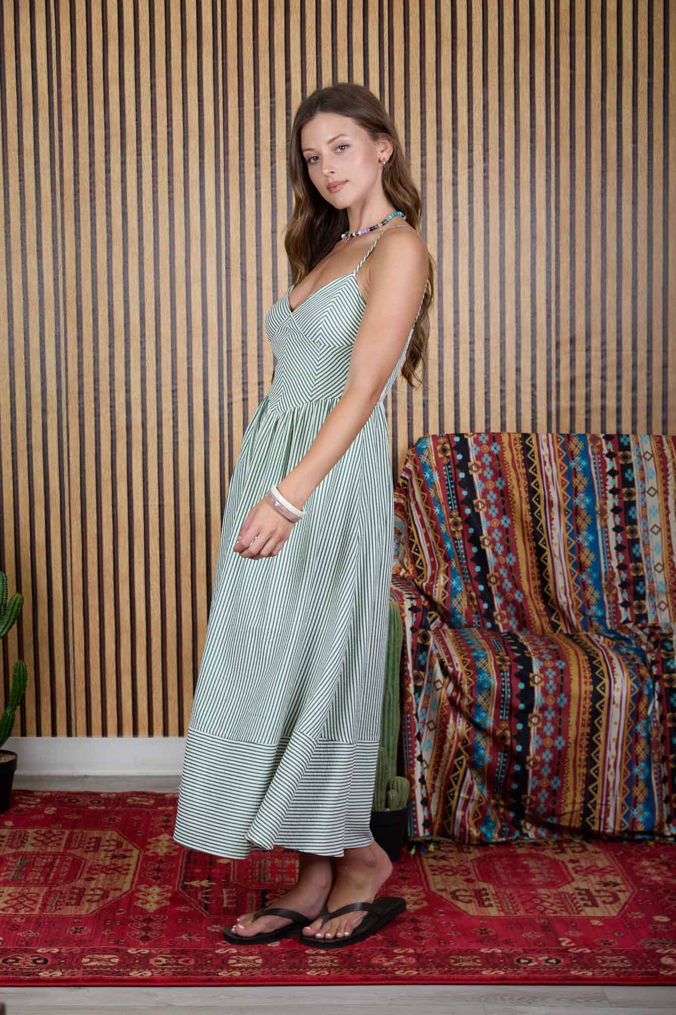 Blu Pepper - Stripe Spaghetti Strap Basque Waist Midi Dress view 4